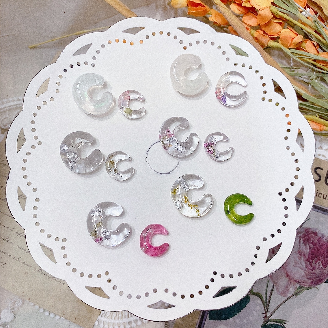 [手作家] 乾花封入閃粉耳骨夾SET