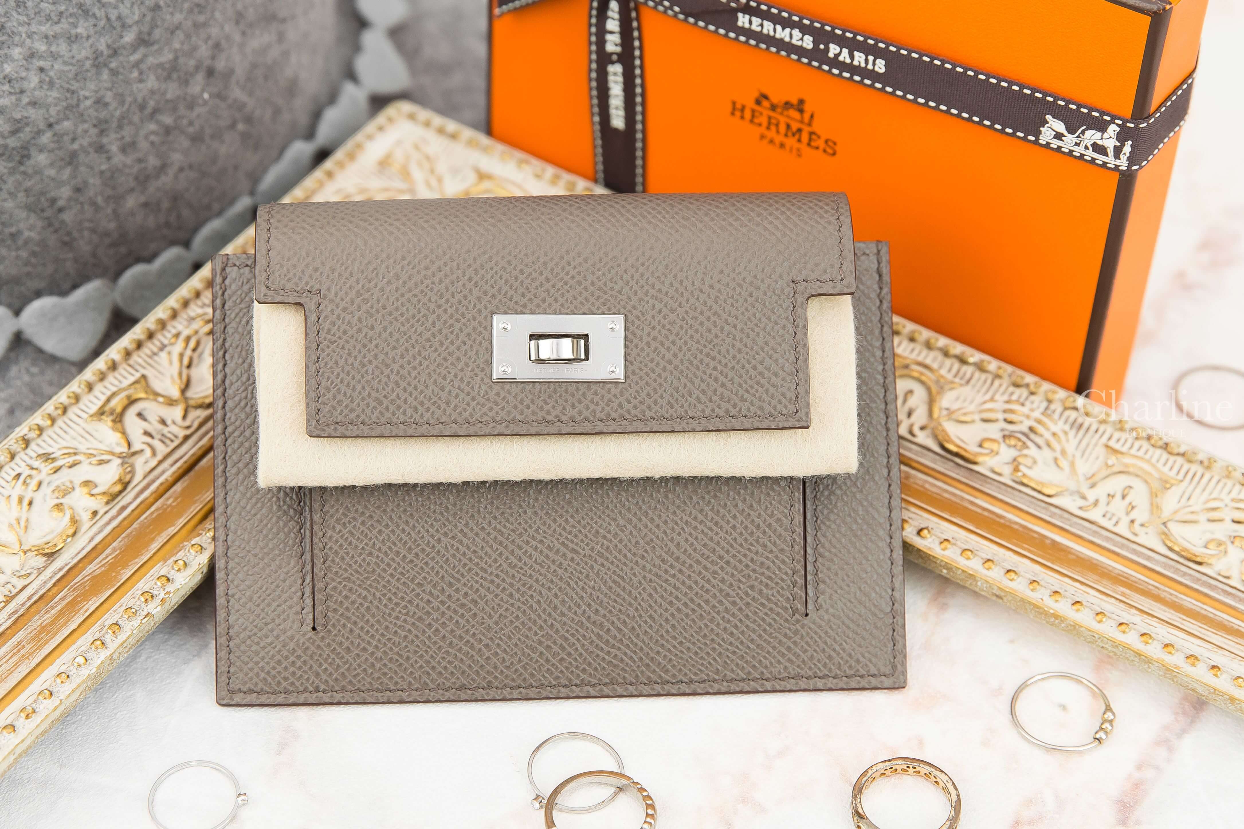 Hermès Kelly Pocket Compact Wallet 8F Etain Epsom 錫器灰銀釦