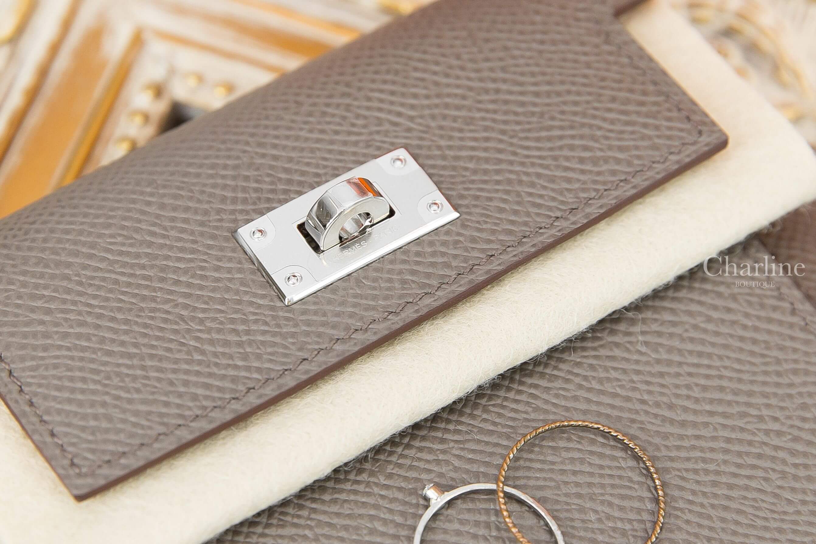 Hermès Kelly Pocket Compact Wallet 8F Etain Epsom 錫器灰銀釦