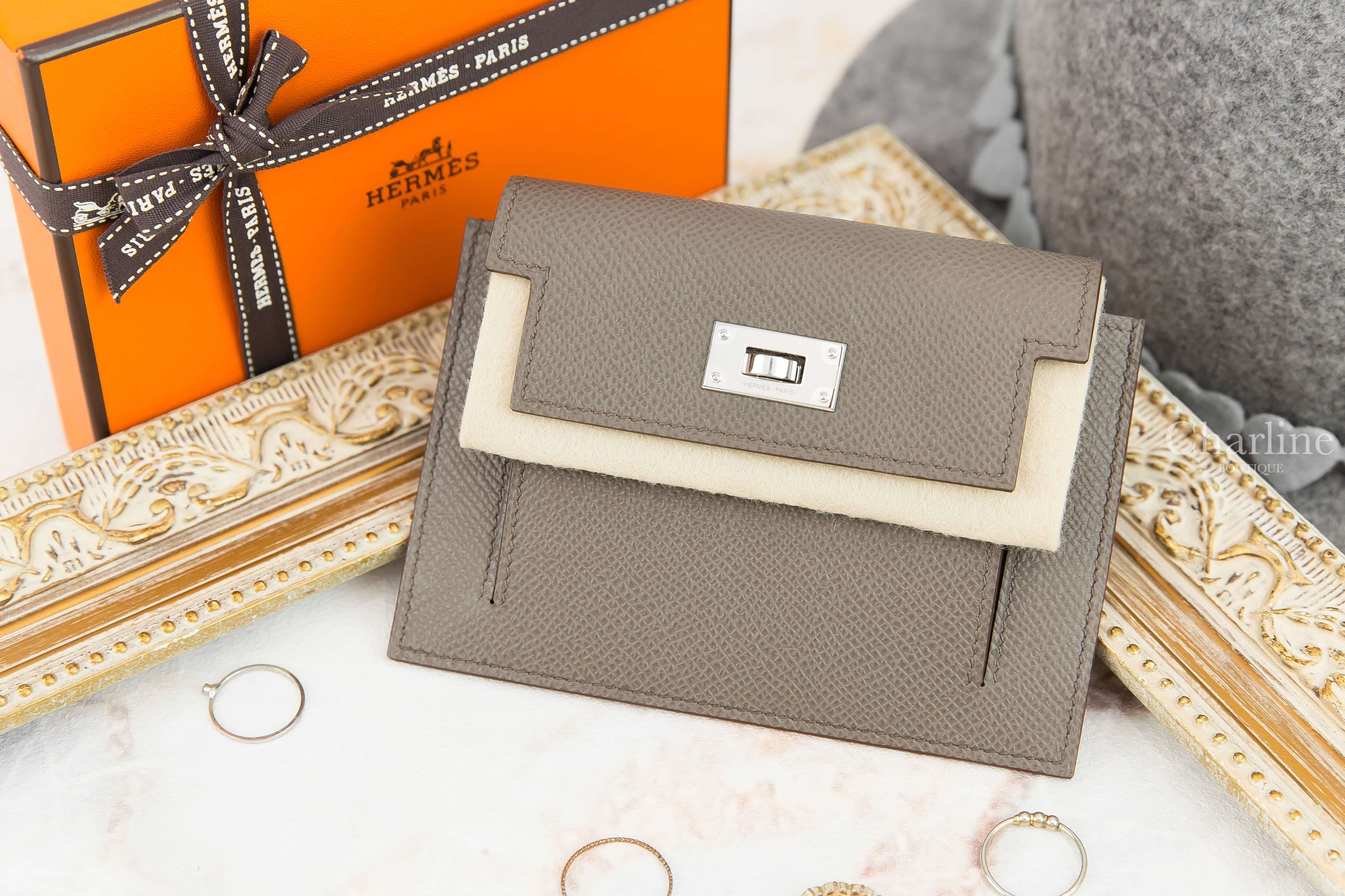 Hermès Kelly Pocket Compact Wallet 8F Etain Epsom Z刻錫器灰銀釦-Charline Boutique 精品代購