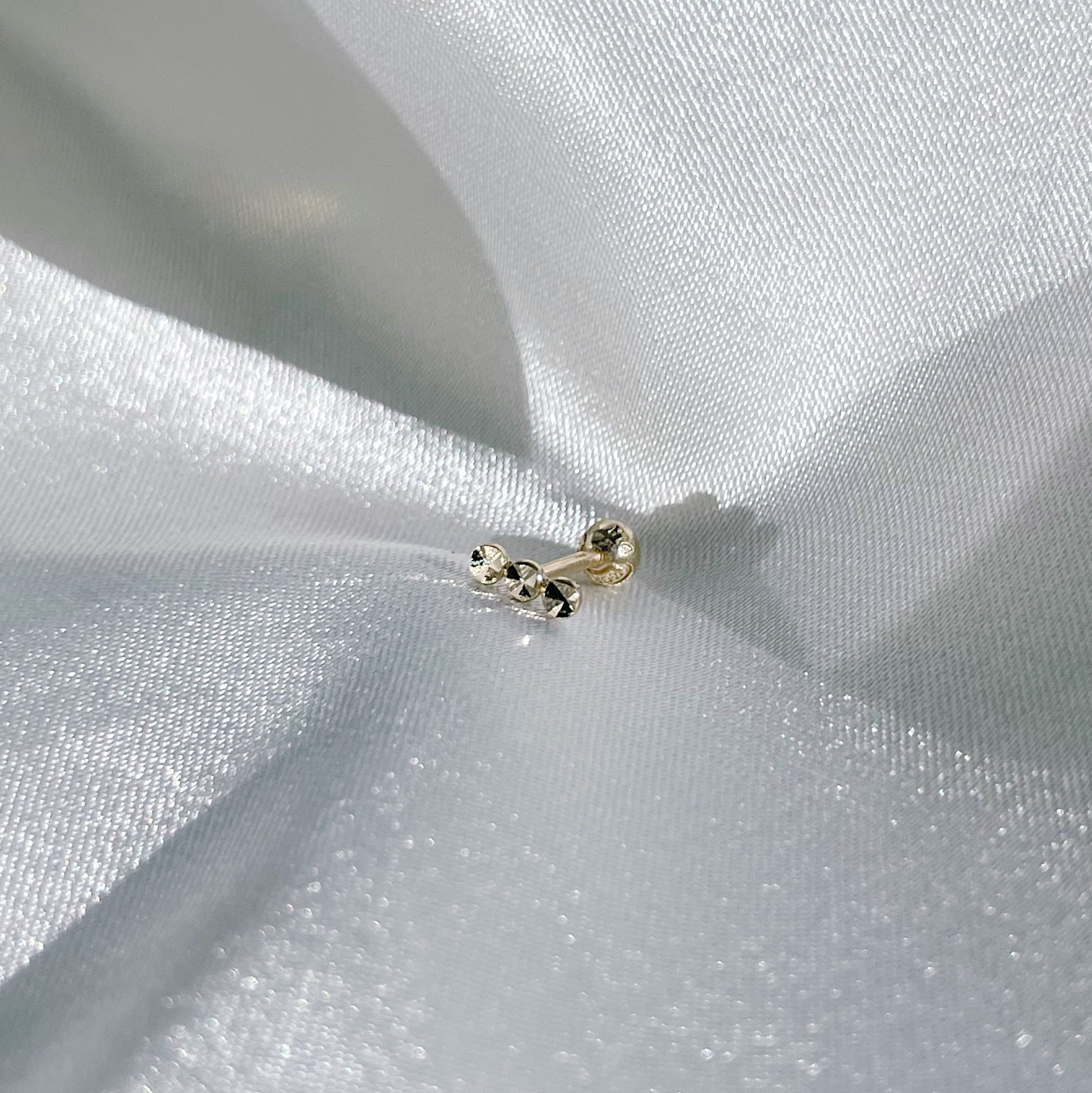 14K三連Shine oblate轉珠耳環