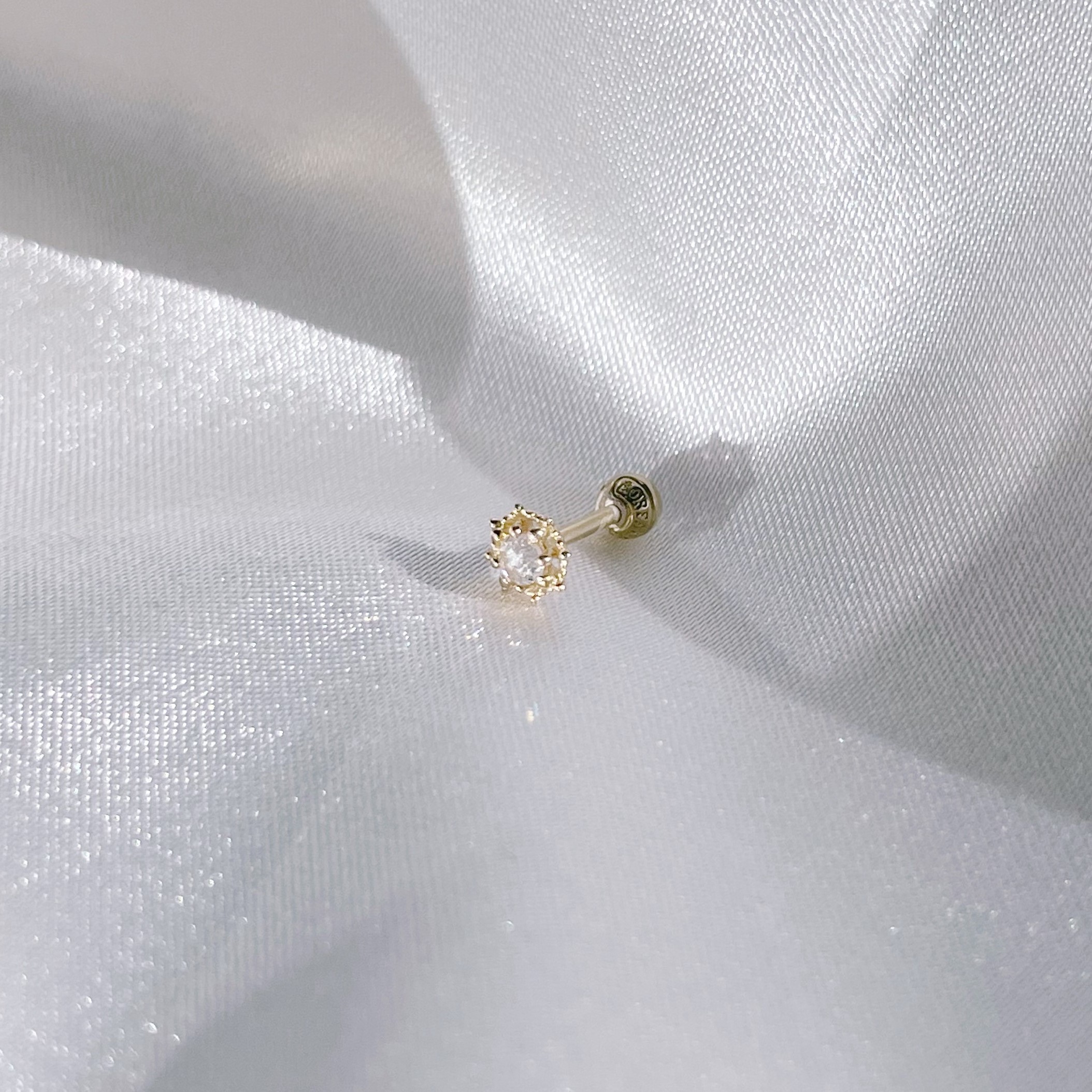 14K萬花筒灰鑽原礦轉珠耳環