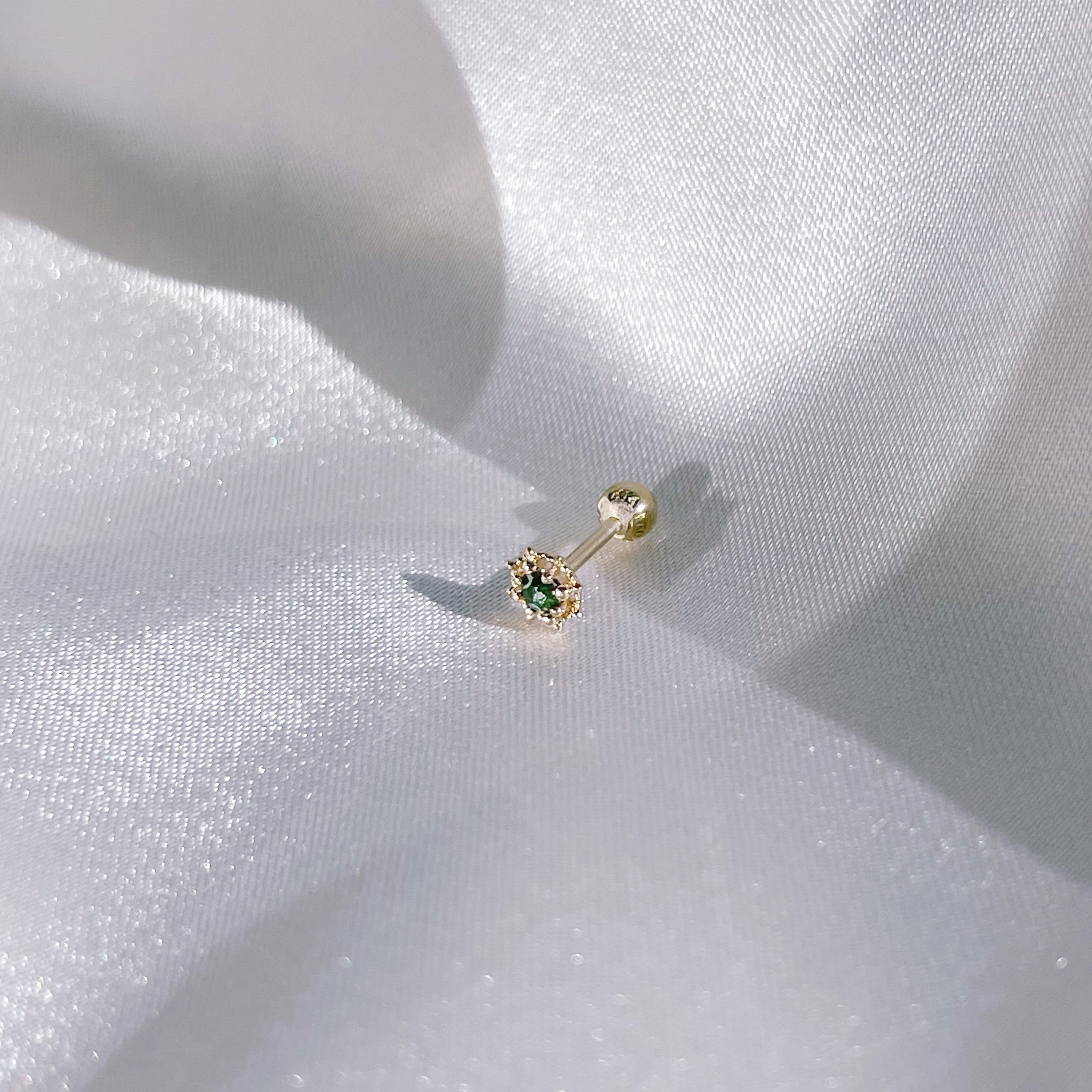 14K萬花筒綠鑽原礦轉珠耳環