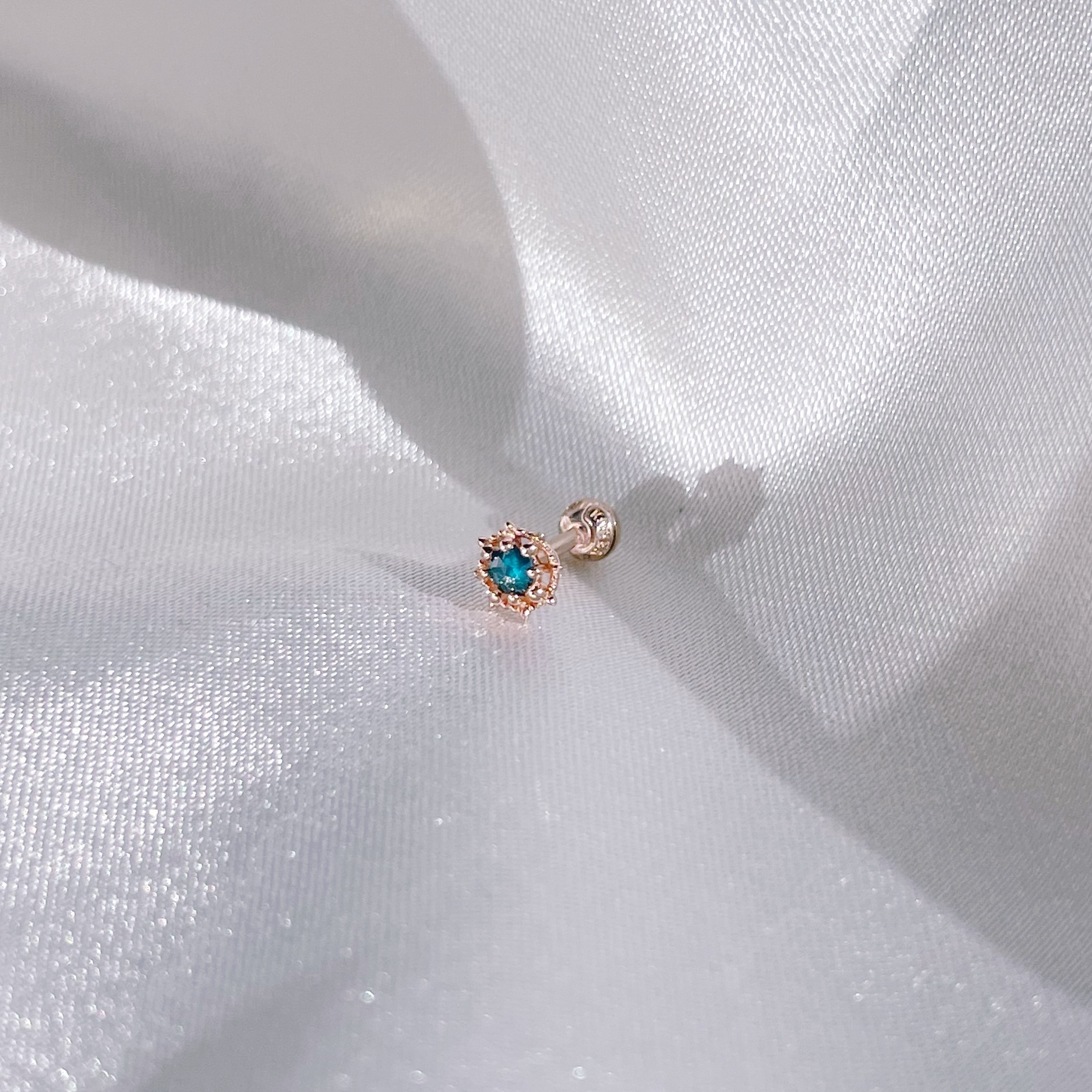 14K萬花筒藍鑽原礦轉珠耳環