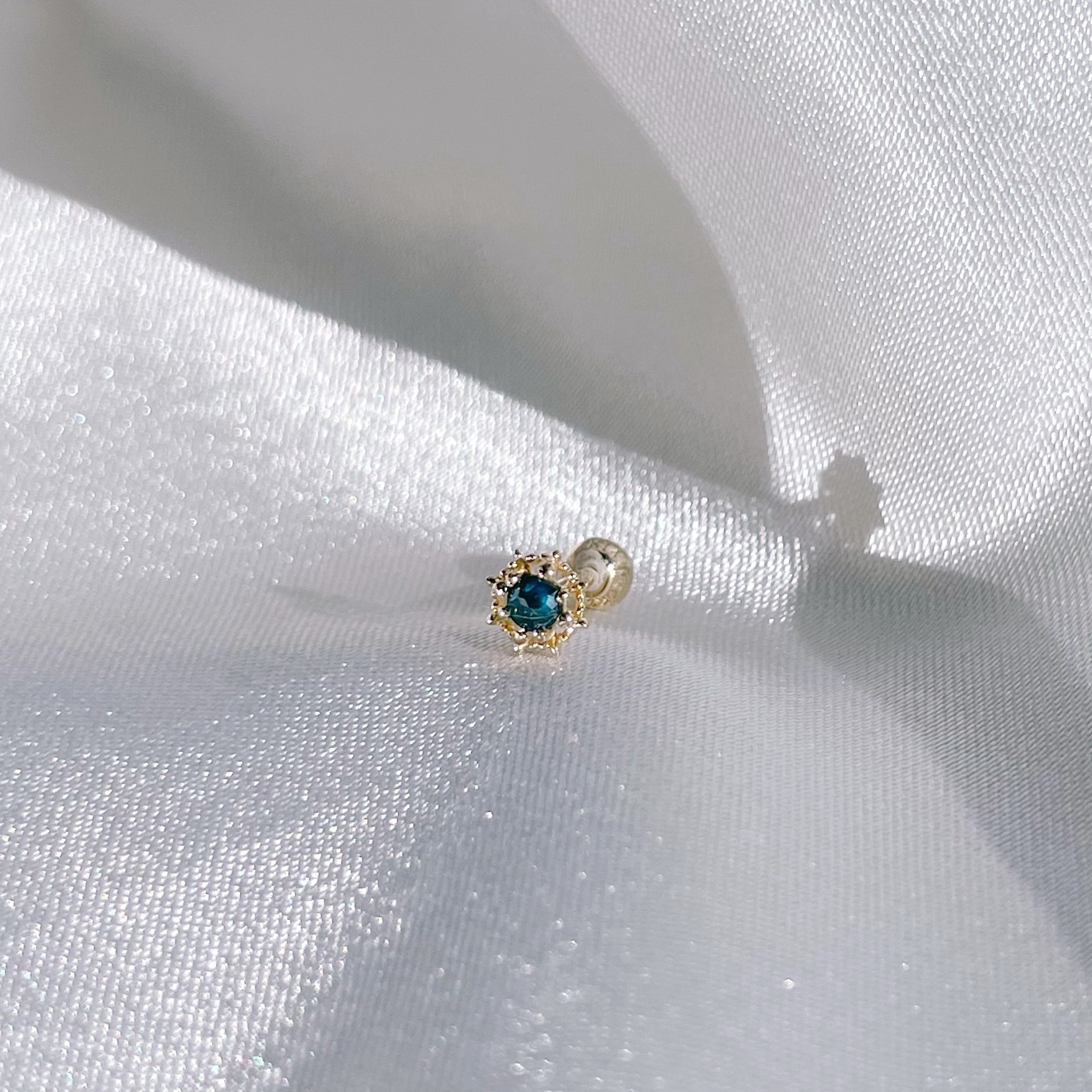 14K萬花筒藍鑽原礦轉珠耳環