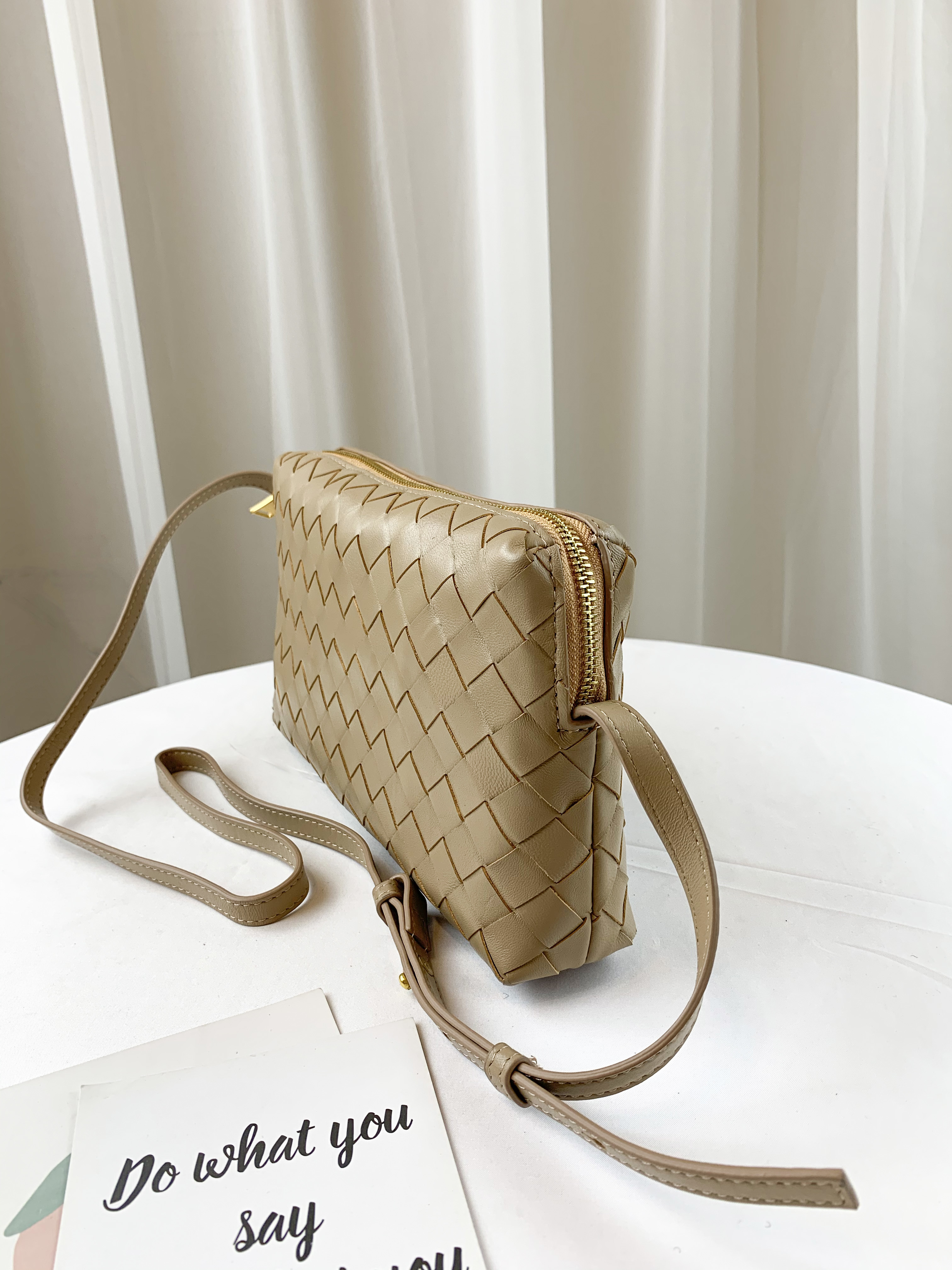 奶茶杏 編織真皮牛皮側背包 / 手拿包 #SM-2990