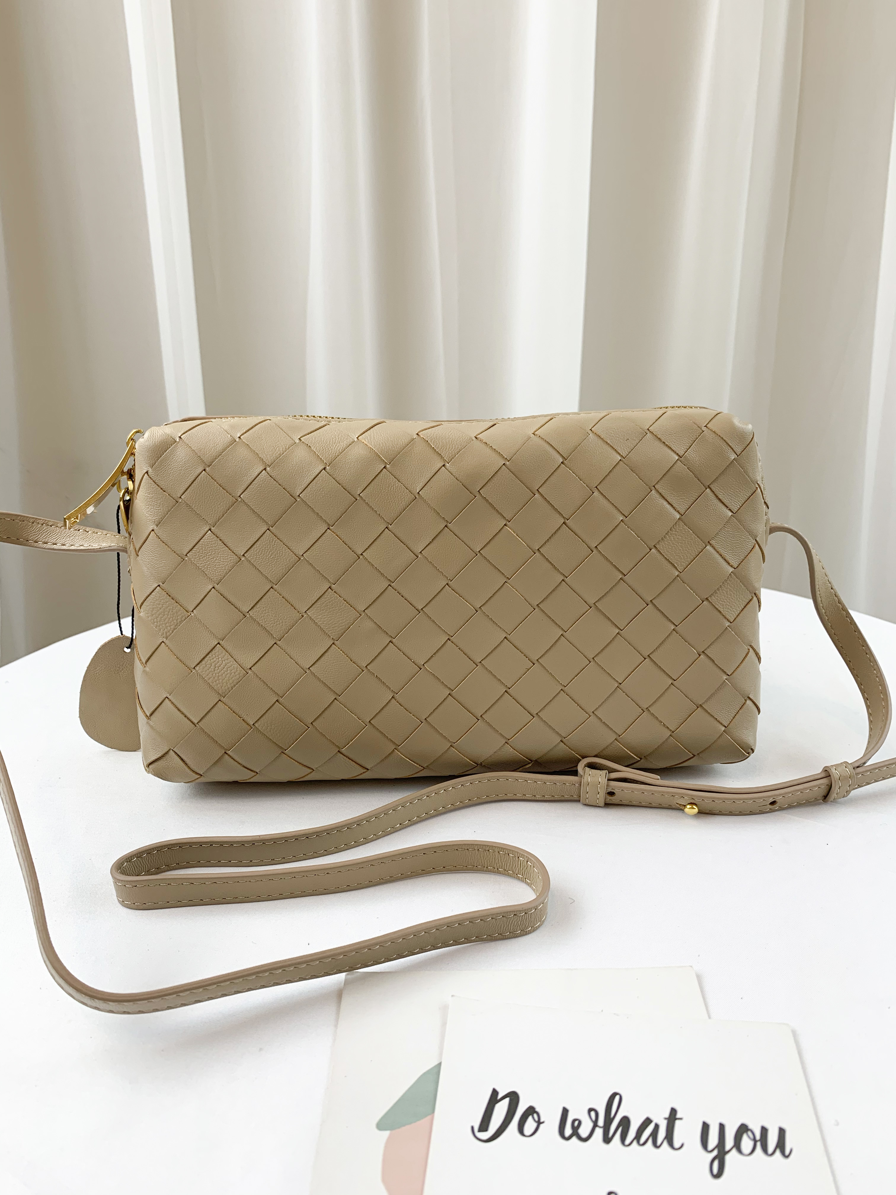 奶茶杏 編織真皮牛皮側背包 / 手拿包 #SM-2990