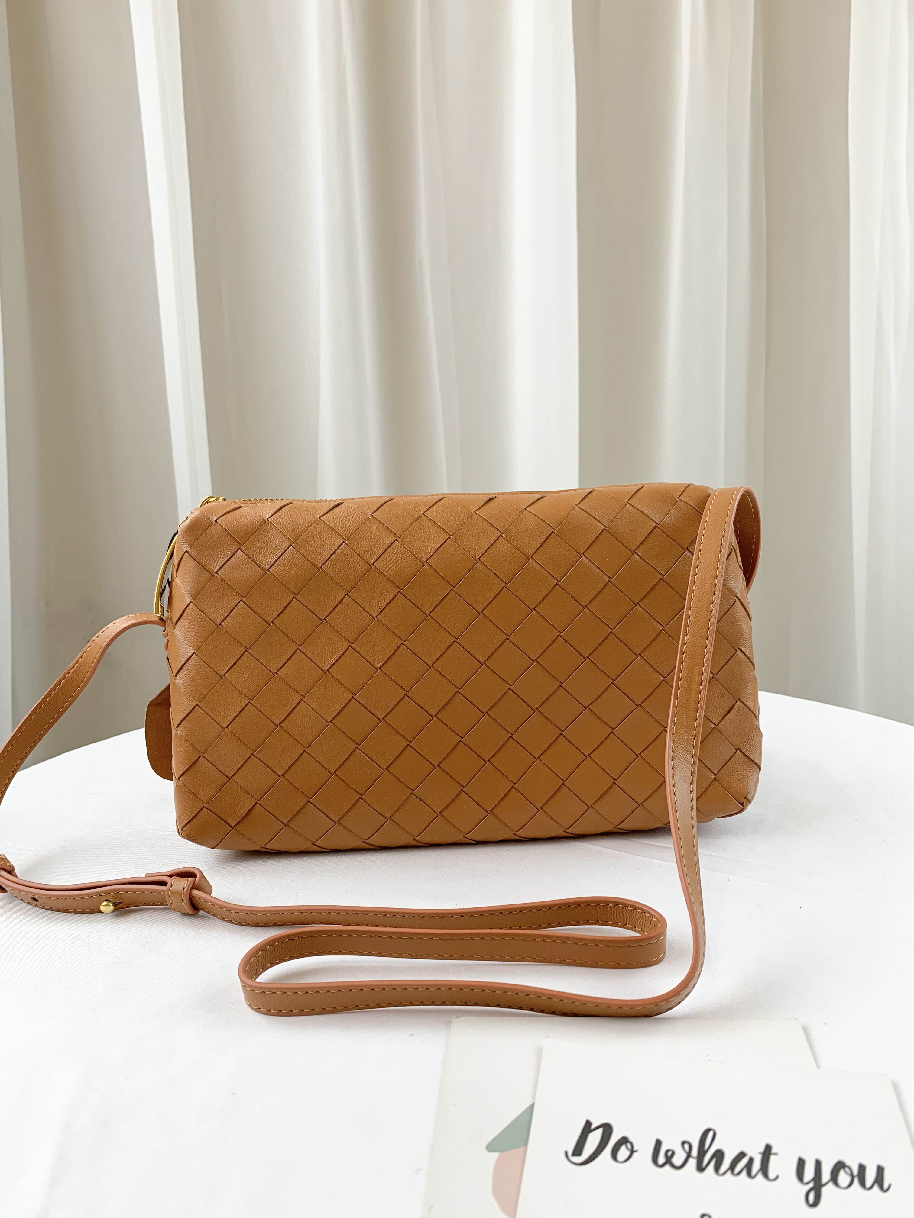 咖啡橘 編織真皮牛皮側背包 / 手拿包 #SM-2990