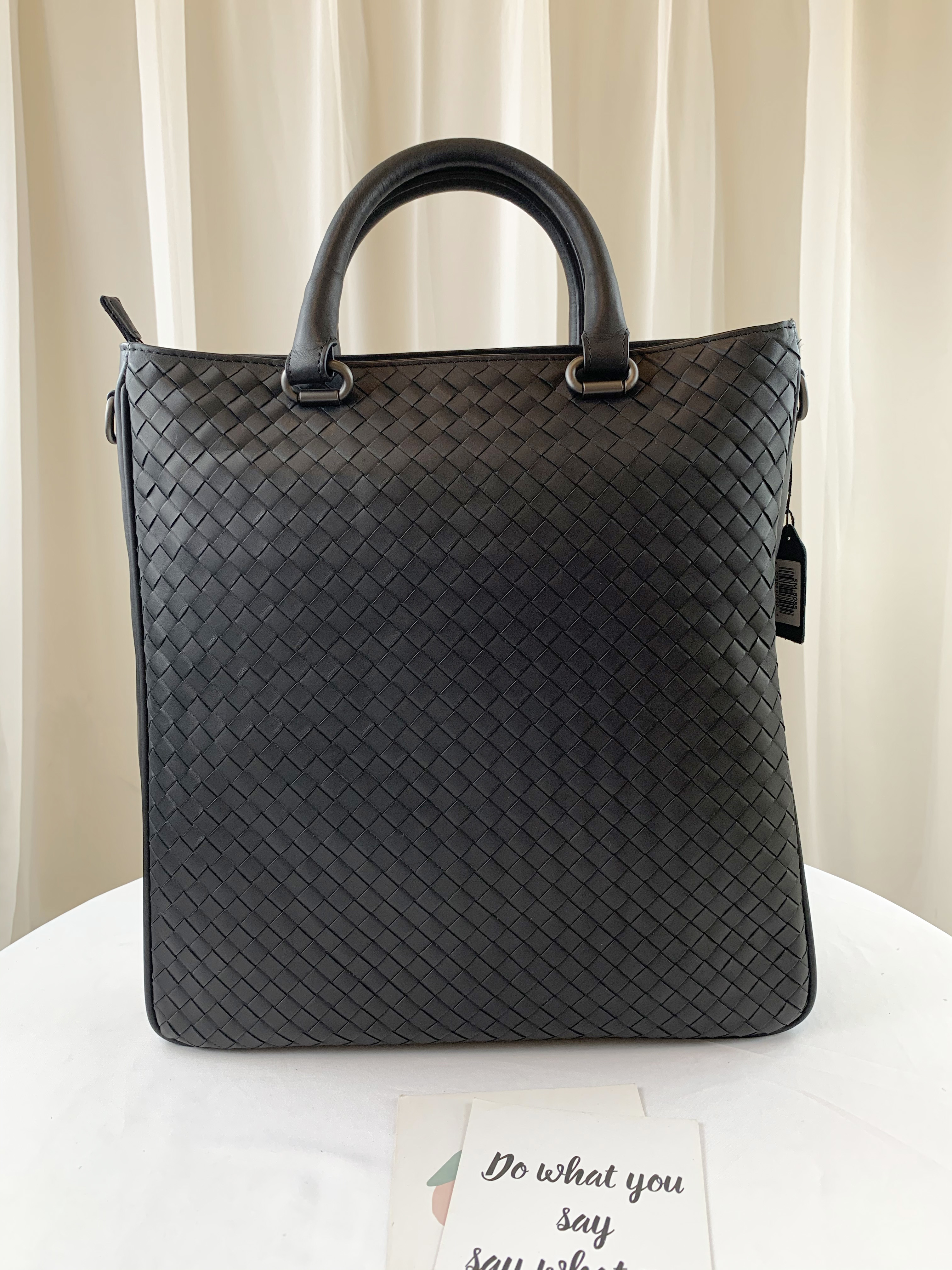 經典黑 編織真皮牛皮手提公事包 #SM-8085