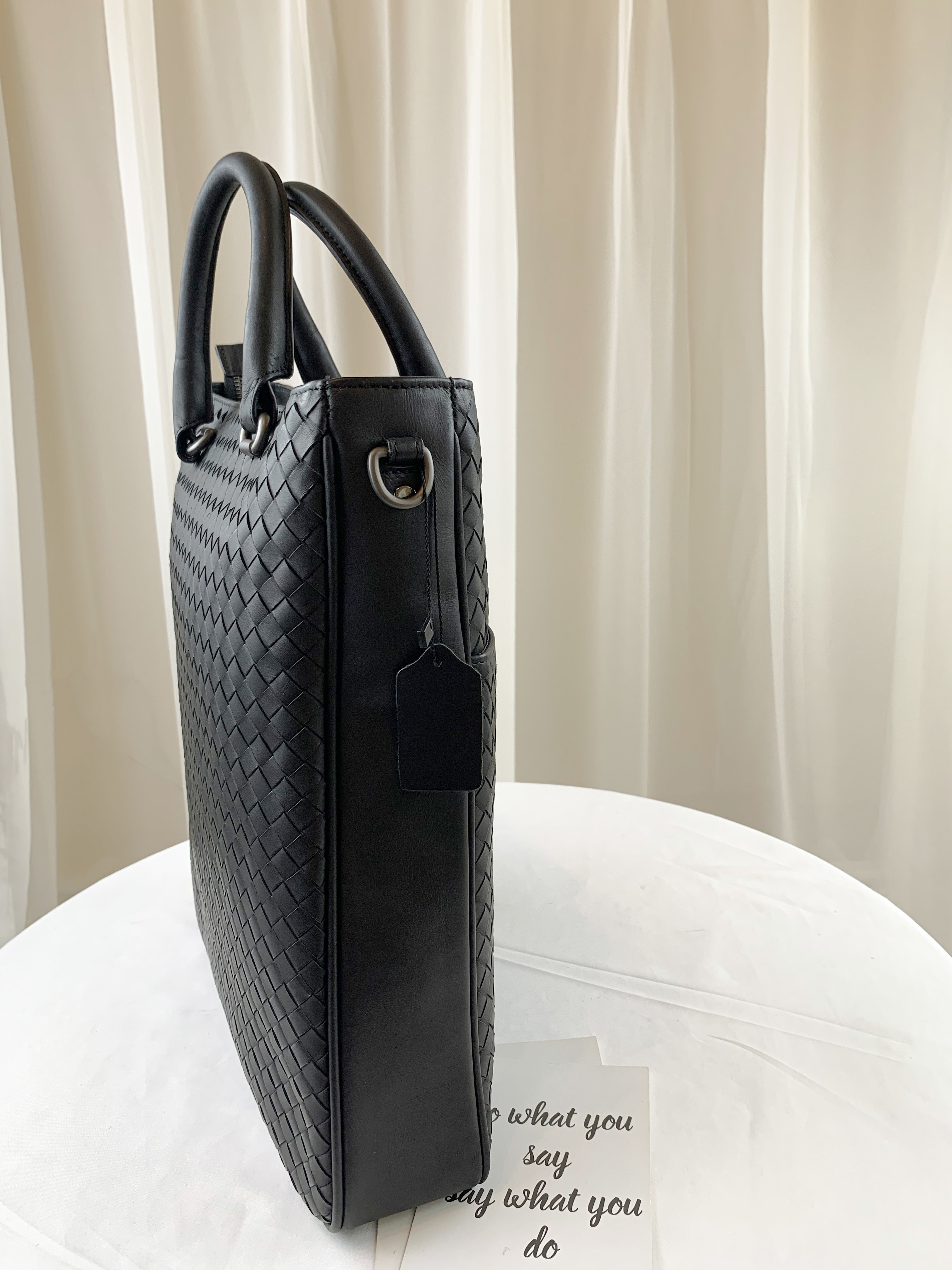 經典黑 編織真皮牛皮手提公事包 #SM-8085