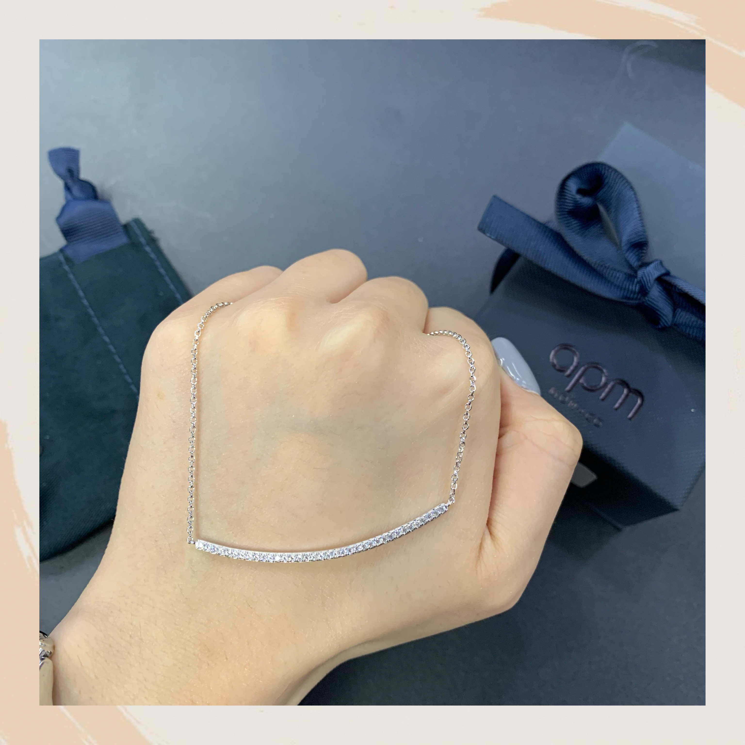 【名牌代購】APM Monaco Adjustable Necklace With Paved Arched Pendant - Silver