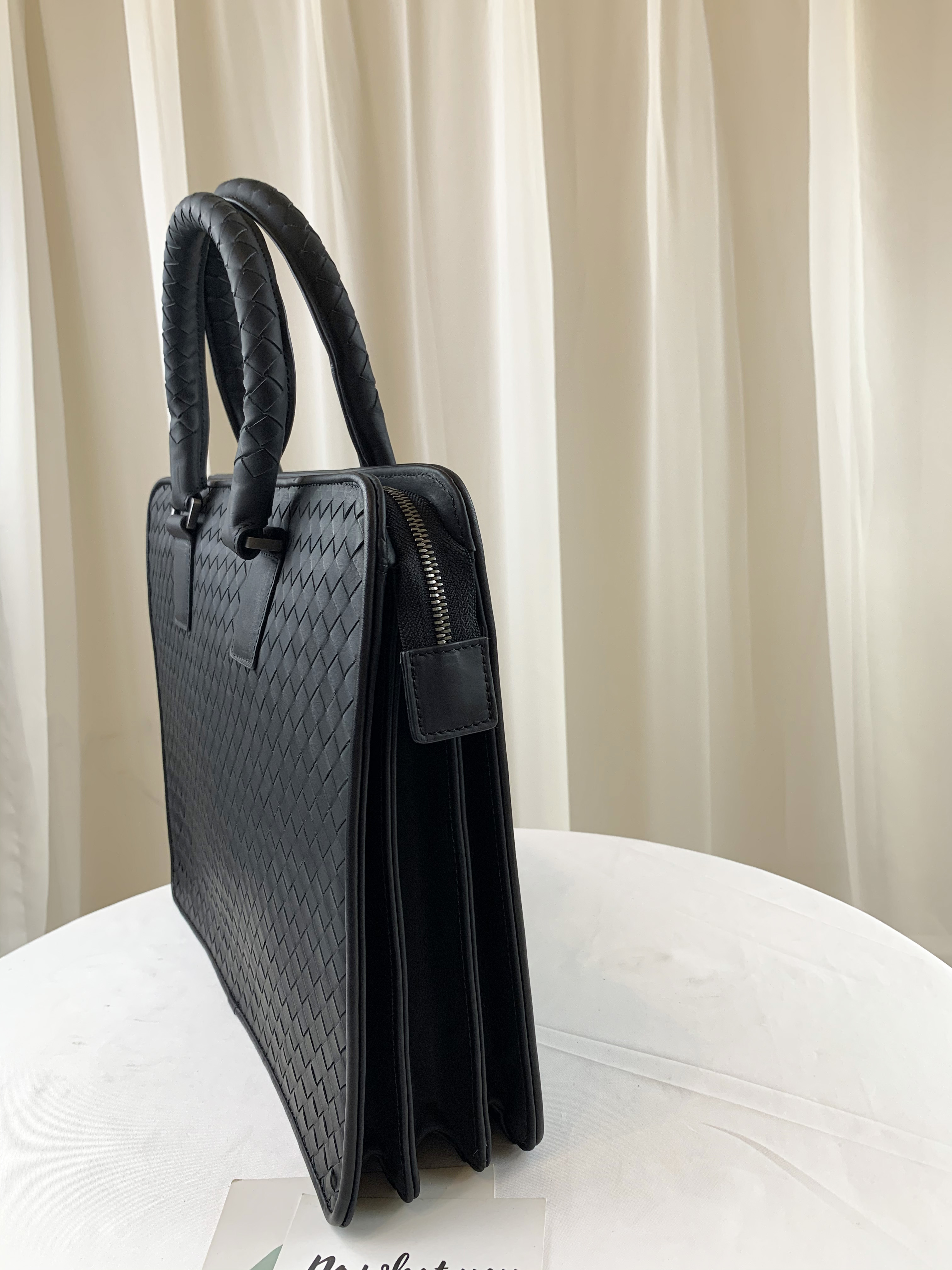 經典黑 編織真皮牛皮手提公事包 #SM-8086