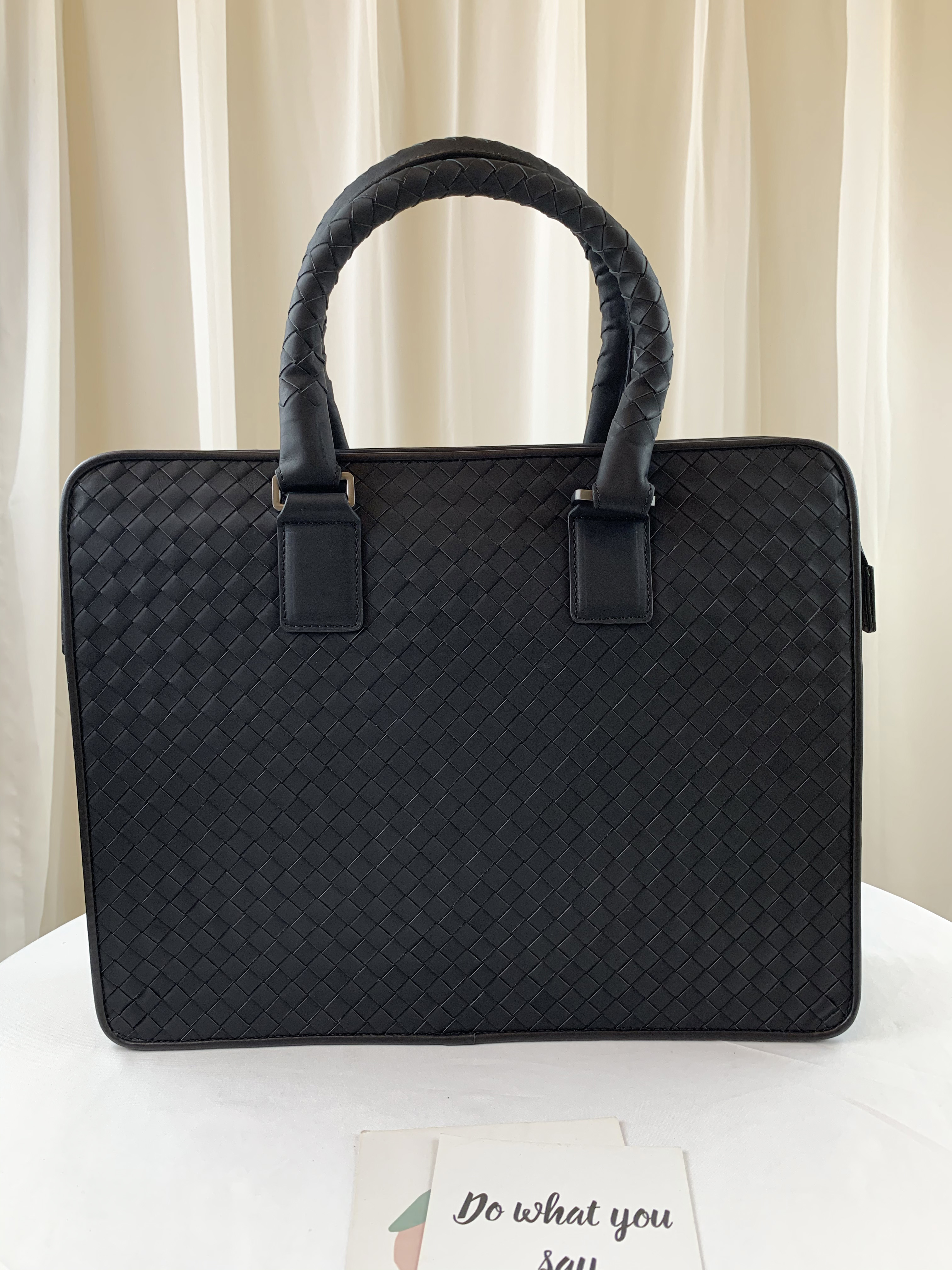 經典黑 編織真皮牛皮手提公事包 #SM-8086
