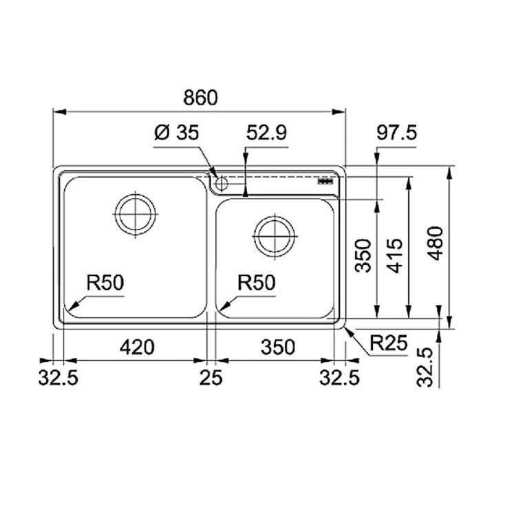 Franke "Bell" BCX 620-42-35 Stainless Steel Kitchen Sink