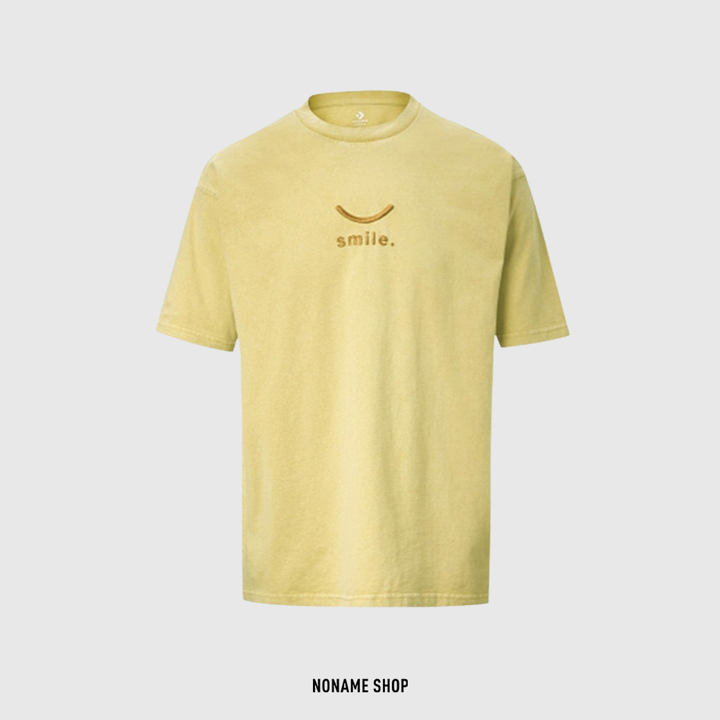 CONVERSE 開口笑 短袖 短TEE 芥末黃