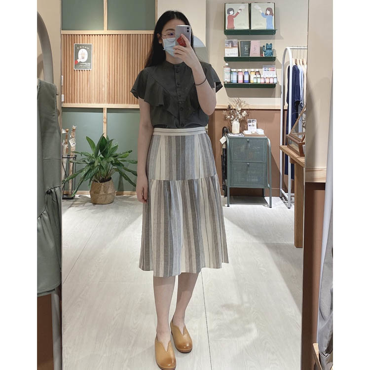 輕遊呼吸條紋拼接裙