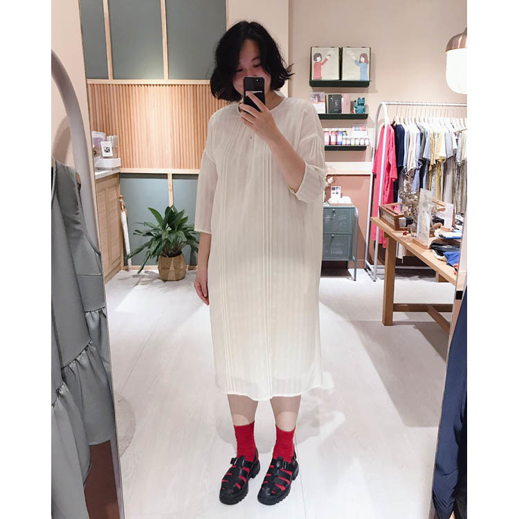 小花窗七分袖空氣洋裝-月光