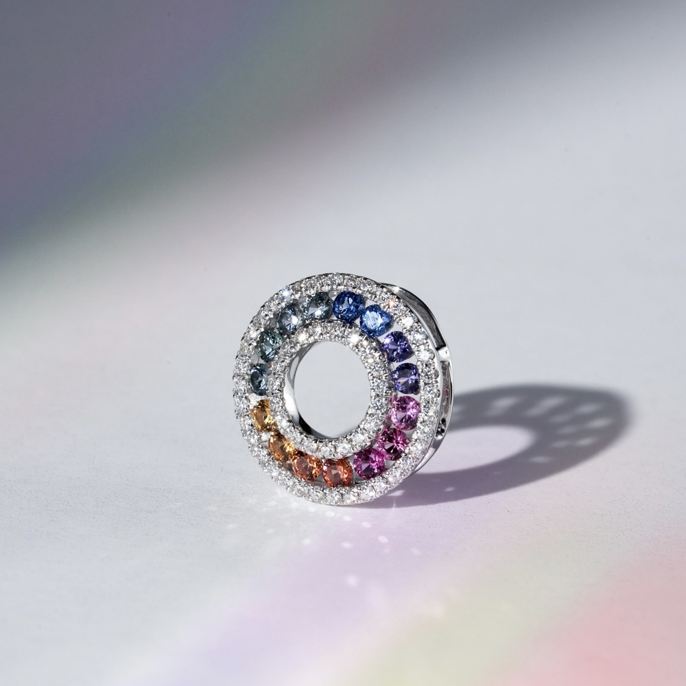 18K金彩虹藍寶石鑽石圈多用途吊墜/珠扣