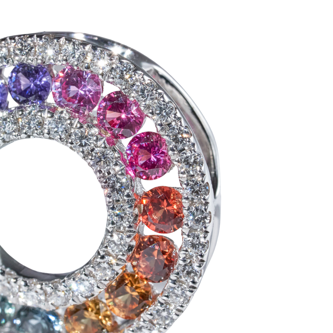 18K金彩虹藍寶石鑽石圈多用途吊墜/珠扣