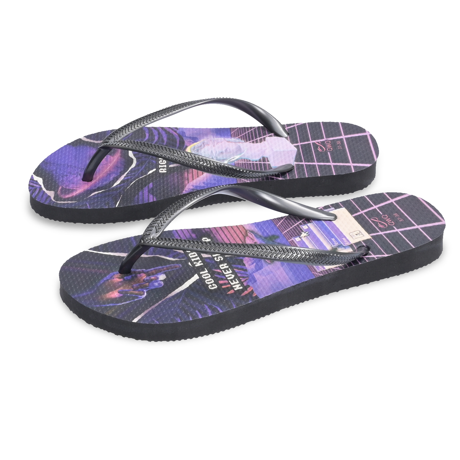 酷孩子不睡 LE原創系列 曜石黑 插圖女款夾腳拖