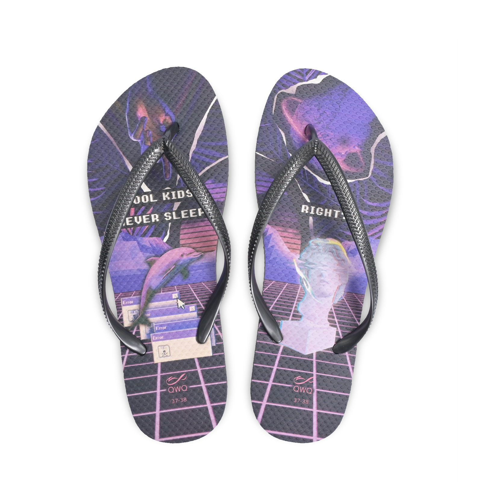 酷孩子不睡 LE原創系列 曜石黑 插圖女款夾腳拖