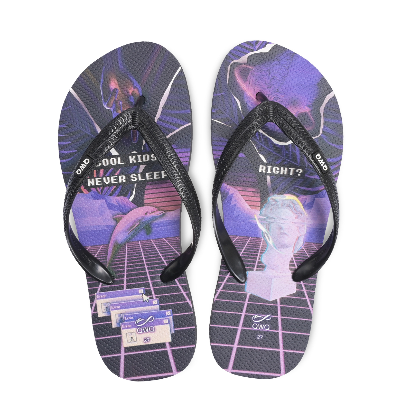 酷孩子不睡 曜石黑 插圖男款夾腳拖鞋 LE原創