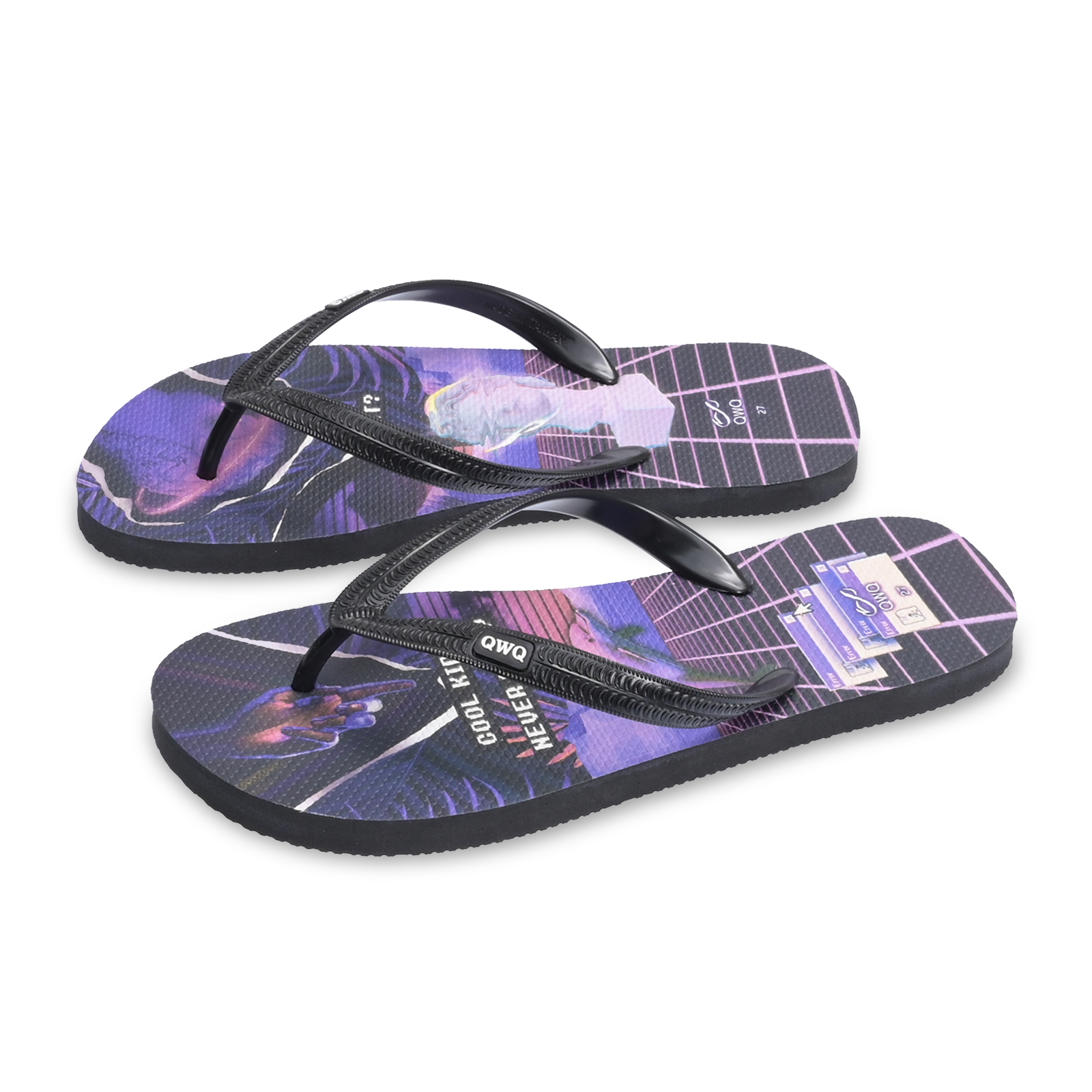 酷孩子不睡 曜石黑 插圖男款夾腳拖鞋 LE原創