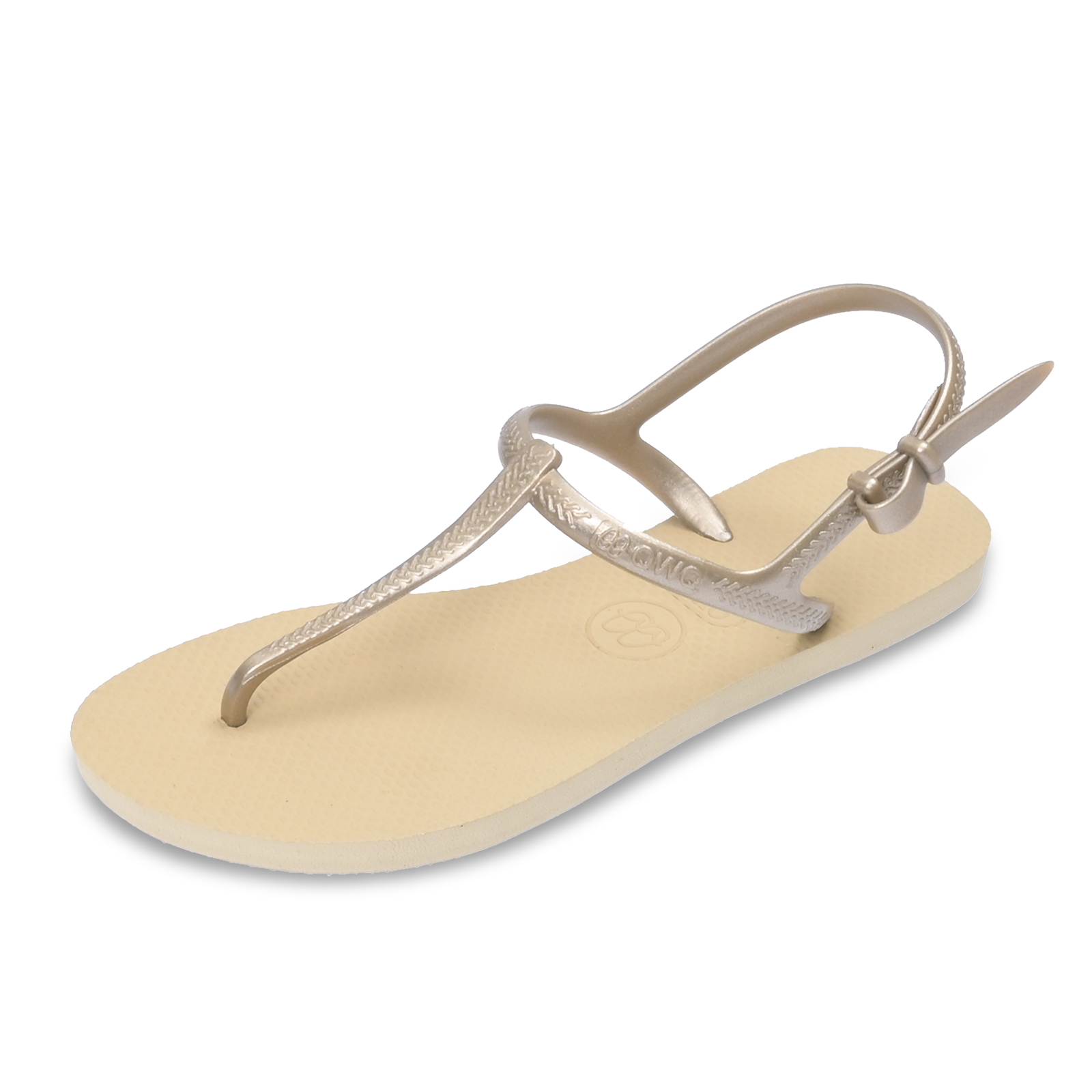 女款綁帶T字涼鞋 經典素色 沙金 腳型修長款