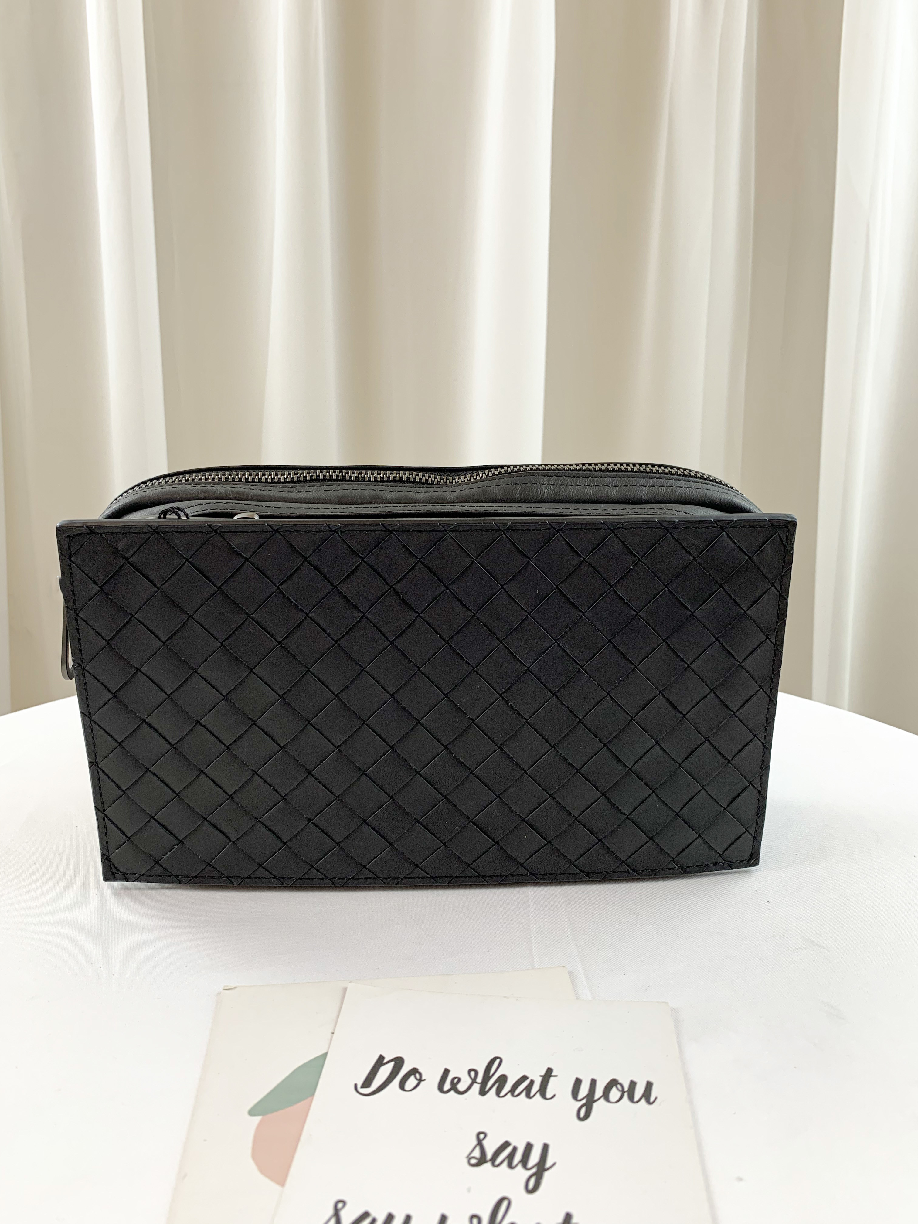 經典黑 編織真皮牛皮側背包 / 胸包 #SM-8054