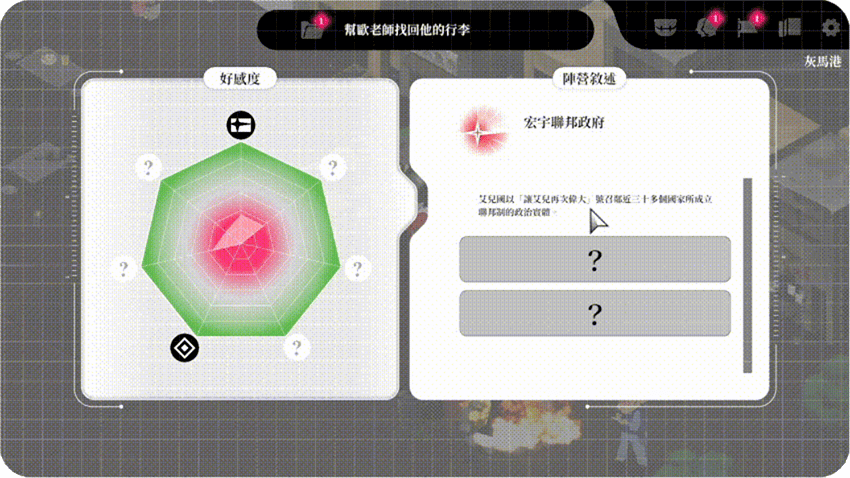 沒有國家的人 遊戲畫面截圖 七大陣營好感度 雷達圖