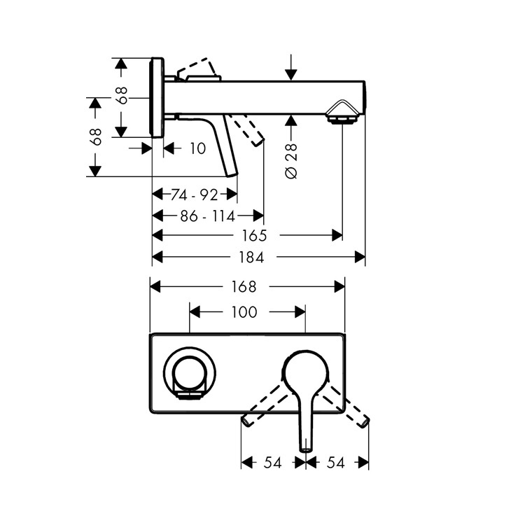 hansgrohe Talis S 72110, -000 + 13622, -180 Single lever basin mixer for concealed installation wall-mounted with spout 16.5 cm