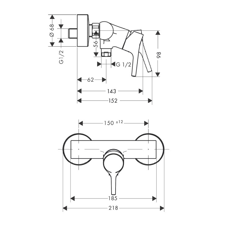 hansgrohe Talis S 72600, -000 Single lever shower mixer for exposed installation