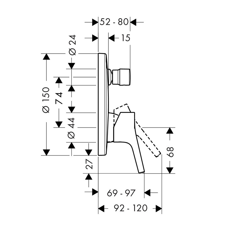 hansgrohe Talis S 72405, -000 + 01800, -180 Single lever bath mixer for concealed installation