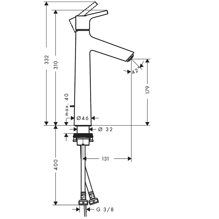 hansgrohe Talis S 72031, -000 Single lever basin mixer 190 with pop-up waste set *Display Item*
