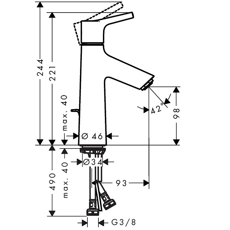 hansgrohe Talis S 72020, -000 Single lever basin mixer 100 with pop-up waste set