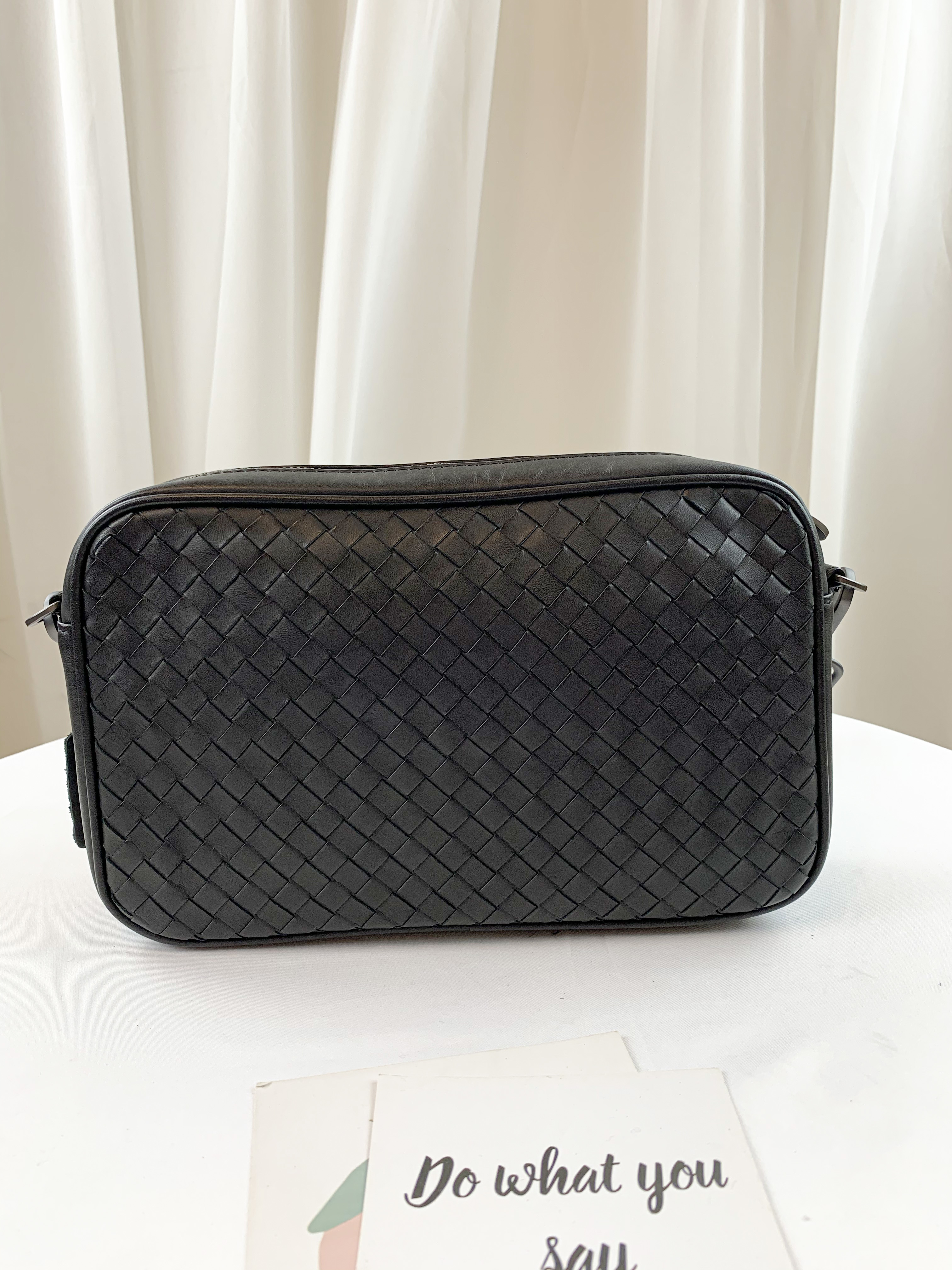 經典黑 編織真皮牛皮側背包  #SM-8061