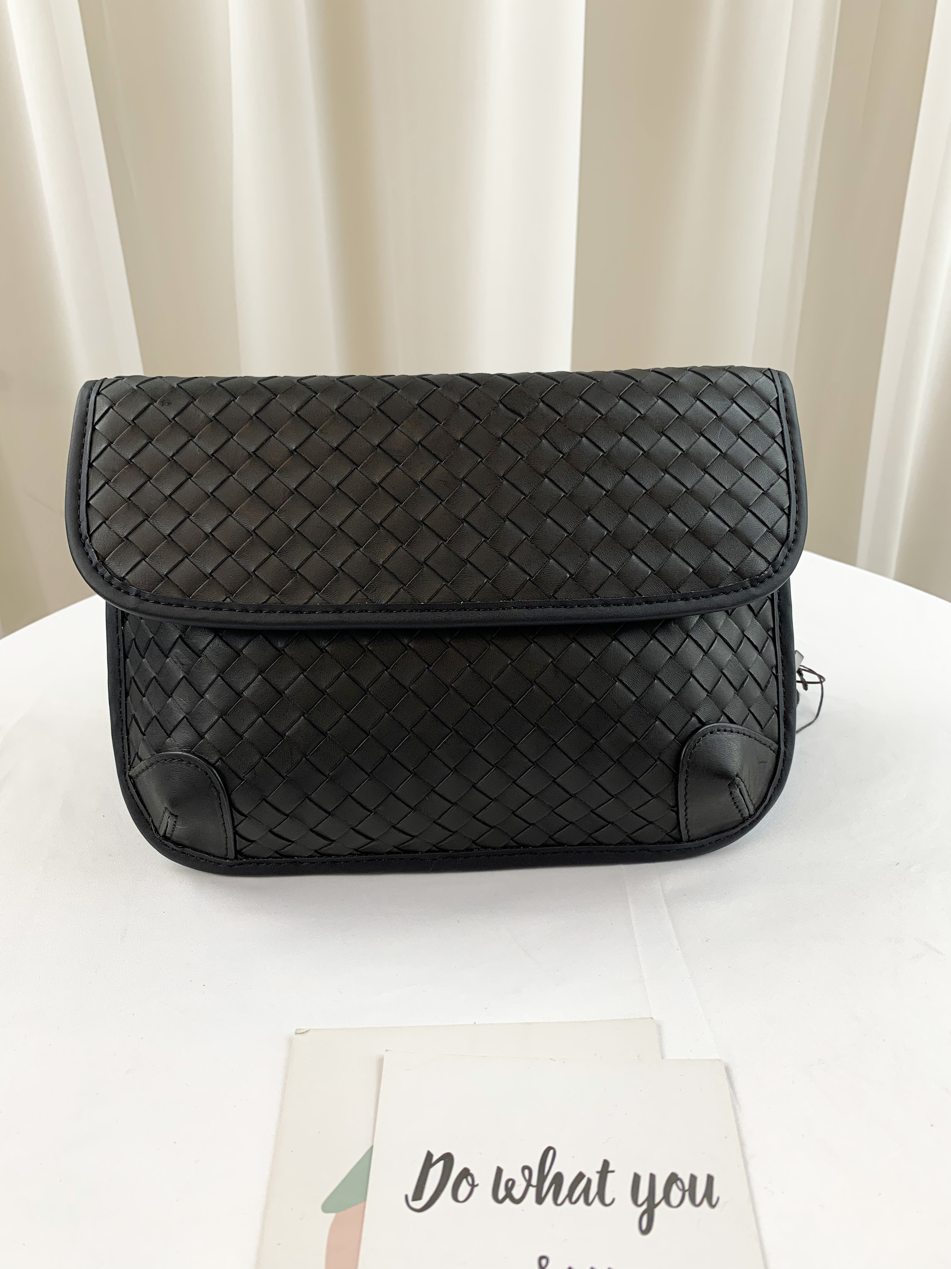 經典黑 編織真皮牛皮側背包 / 胸包  #SM-8098