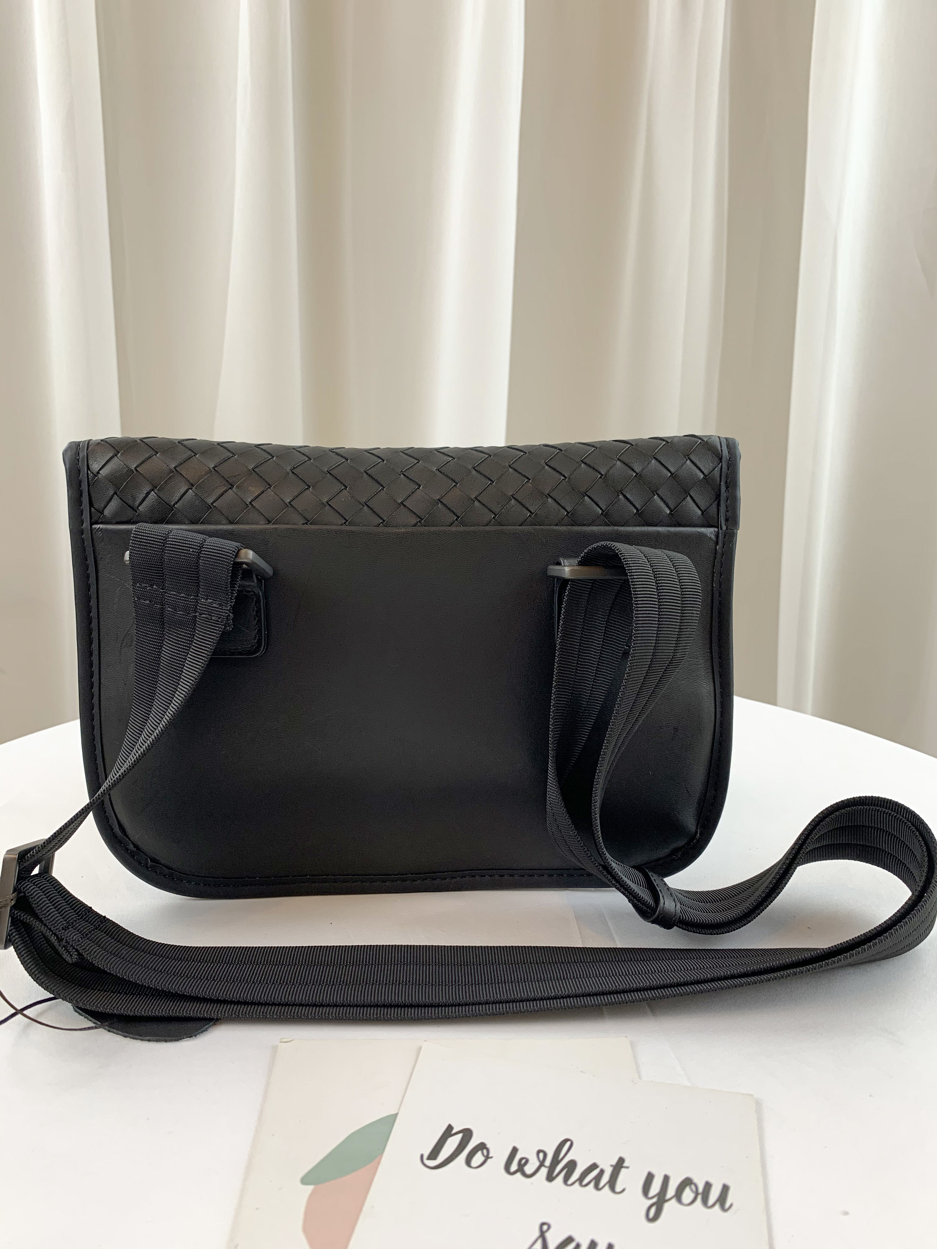 經典黑 編織真皮牛皮側背包 / 胸包  #SM-8098