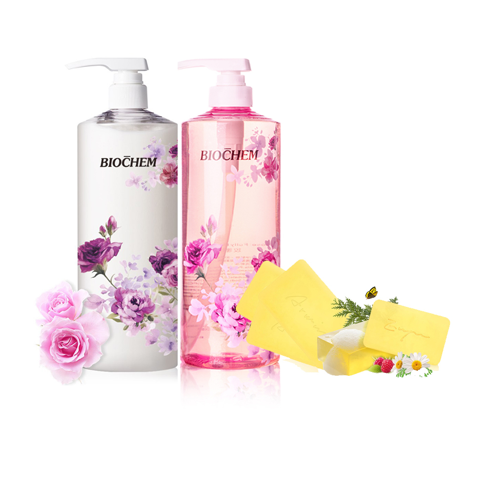 【BIOCHEM 倍優】玫瑰洗潤髮950ml+5顆芬多精皂180g超值組