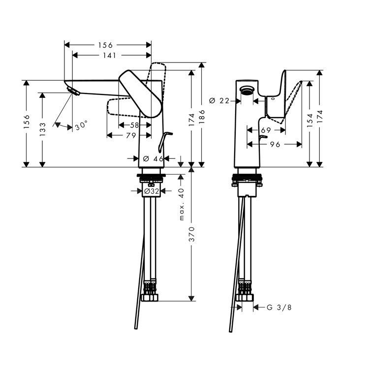 hansgrohe Talis E 71754, -000 Single lever basin mixer 150 with pop-up waste set - GA Approval