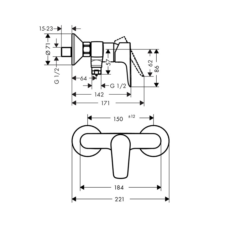 hansgrohe Talis E 71760, -000 Single lever shower mixer for exposed installation - GA Approval