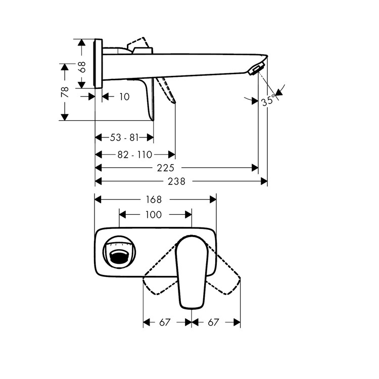hansgrohe Talis E 71734, -000 + 13622, -180 Single lever basin mixer for concealed installation wall-mounted with spout 22.5 cm - GA Approval