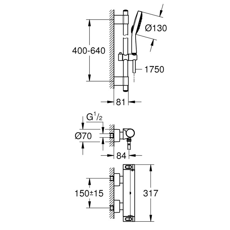 GROHE｜Grohtherm 2000 定溫淋浴龍頭滑桿組 (鉻色) 34281001