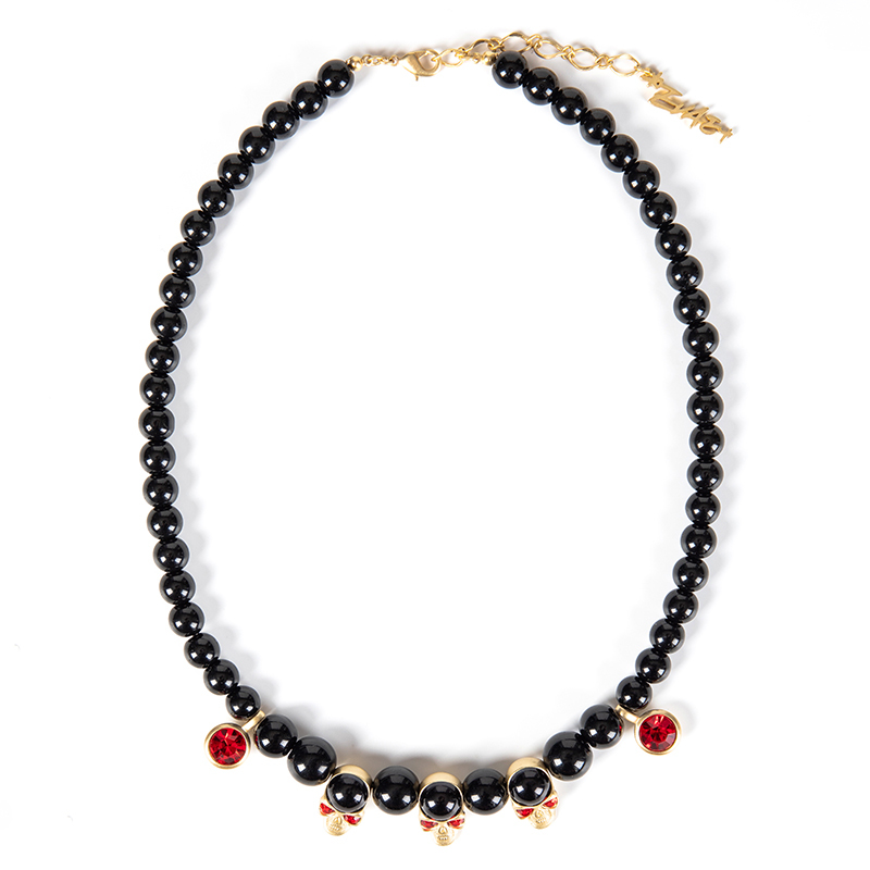 *EVAE+ 黑珍珠紅寶石骷髏頭項鍊