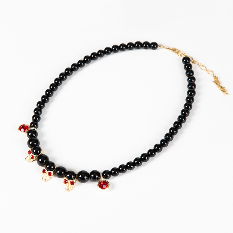 *EVAE+ 黑珍珠紅寶石骷髏頭項鍊