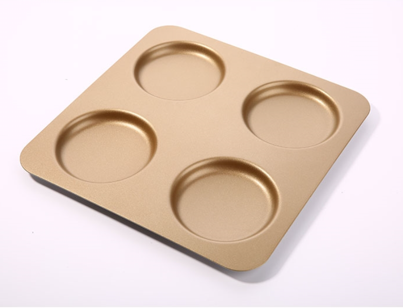 【Unopan 4 Links Round Hamburger Pan】Golden Non Stick Mini Cake Roll 4连金色不沾汉堡烤盘 抱抱卷 UN11020