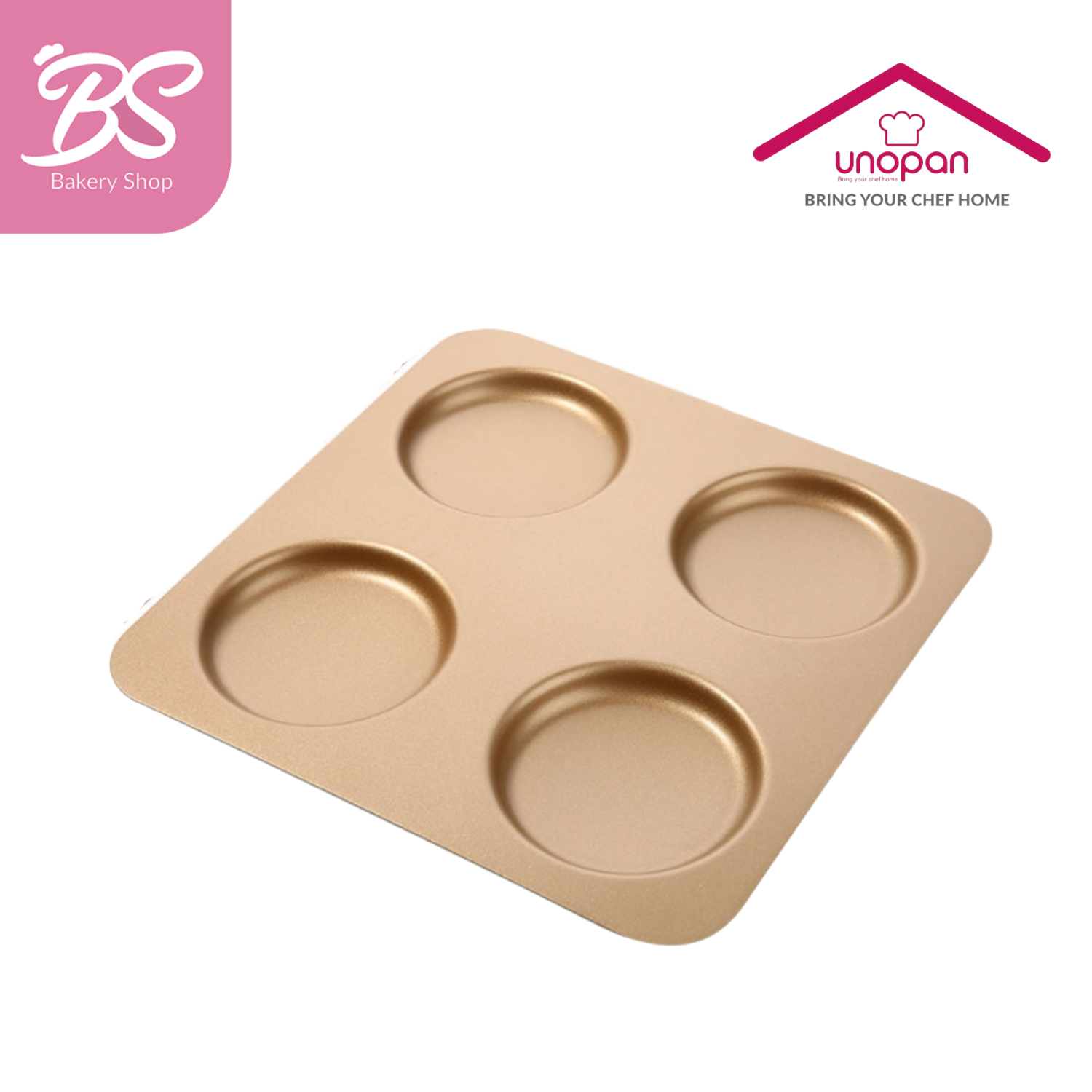 【Unopan 4 Links Round Hamburger Pan】Golden Non Stick Mini Cake Roll 4连金色不沾汉堡烤盘 抱抱卷 UN11020