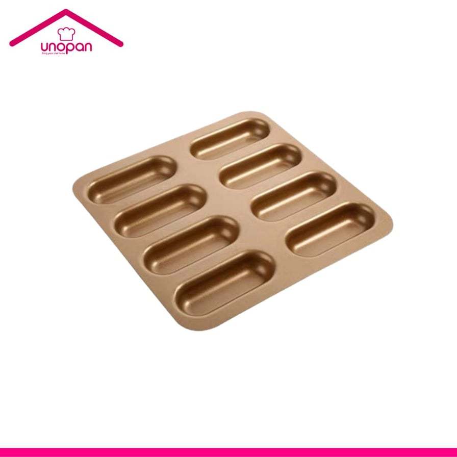 【UNOPAN 8 Links Hot Dog Pan】Golden non-stick cake bread mould 8连热狗面包金色不沾烤盘UN11021