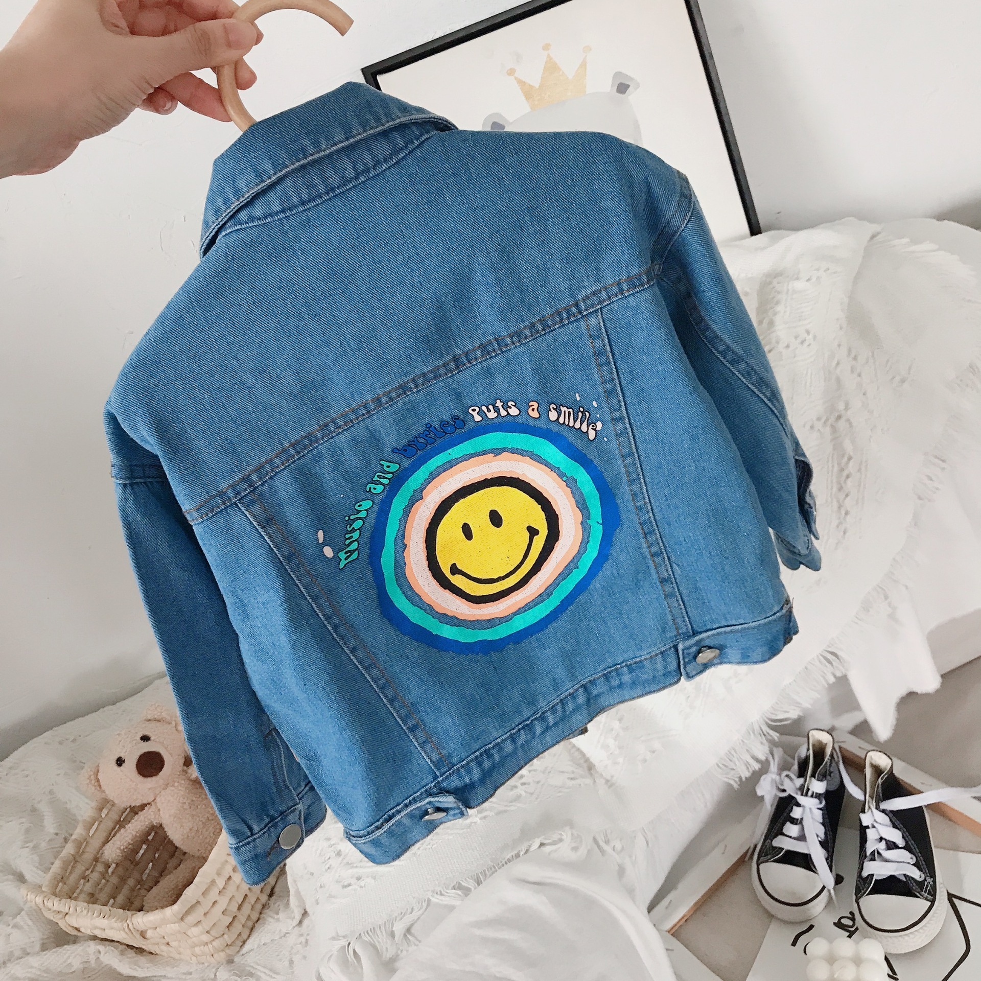 現貨 140cm 大笑臉印花牛仔外套