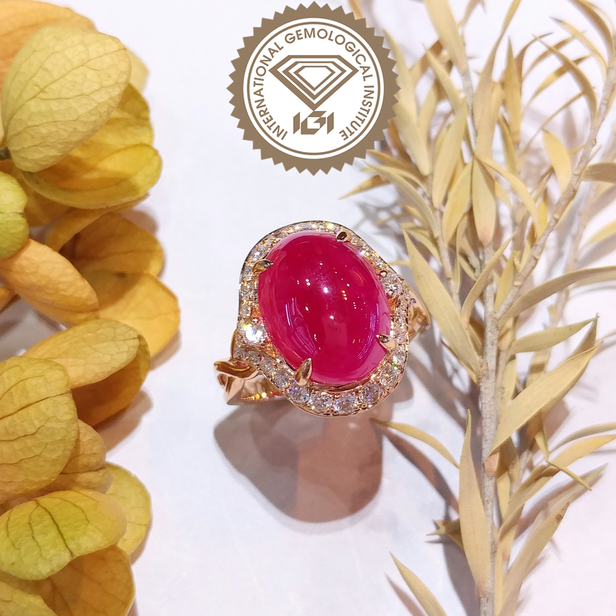 18K Rose Gold 6.34ct Ruby and Diamond Ring